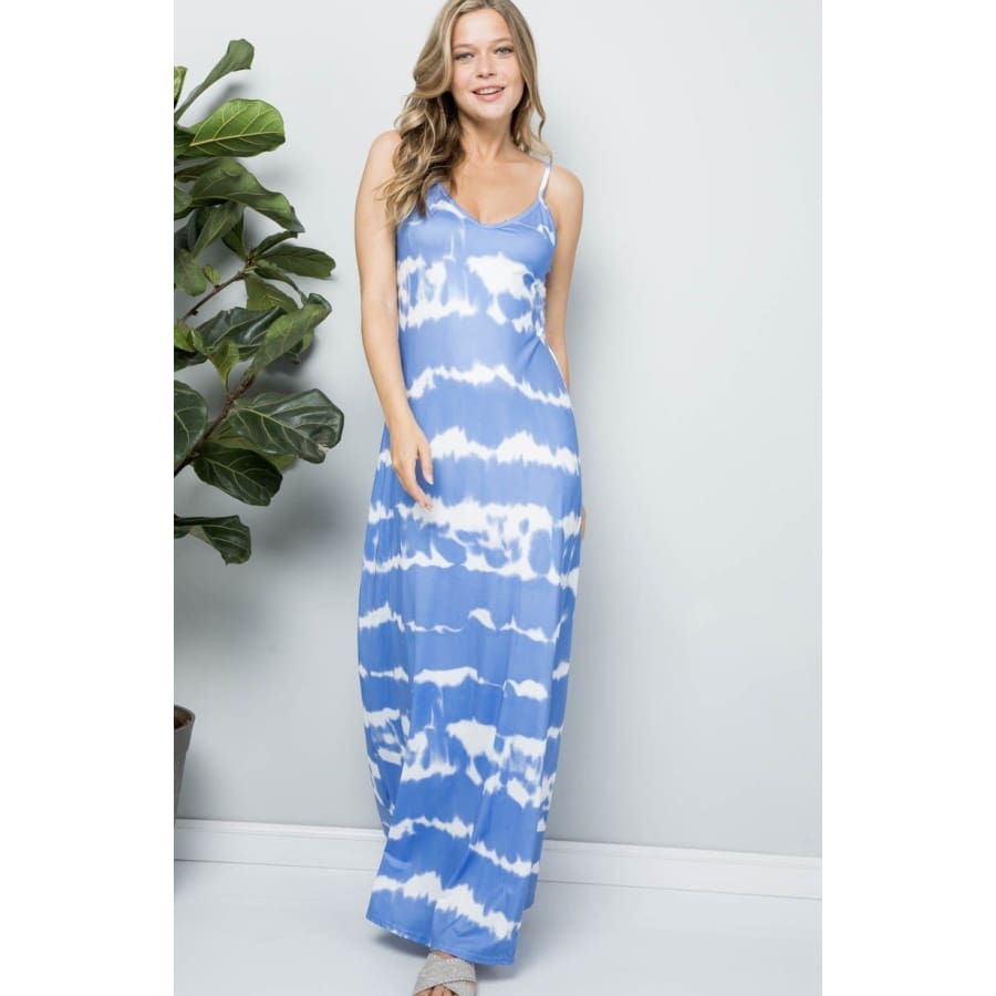 NEW! Buttery Soft DTY Tie Dye Maxi Dress Blue / M Dresses