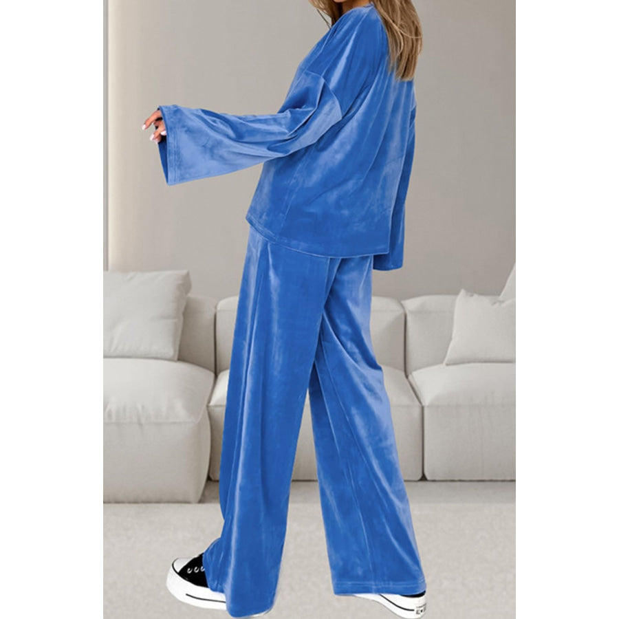 Buttery-Soft Round Neck Long Sleeve Top and Drawstring Pants Set Apparel and Accessories