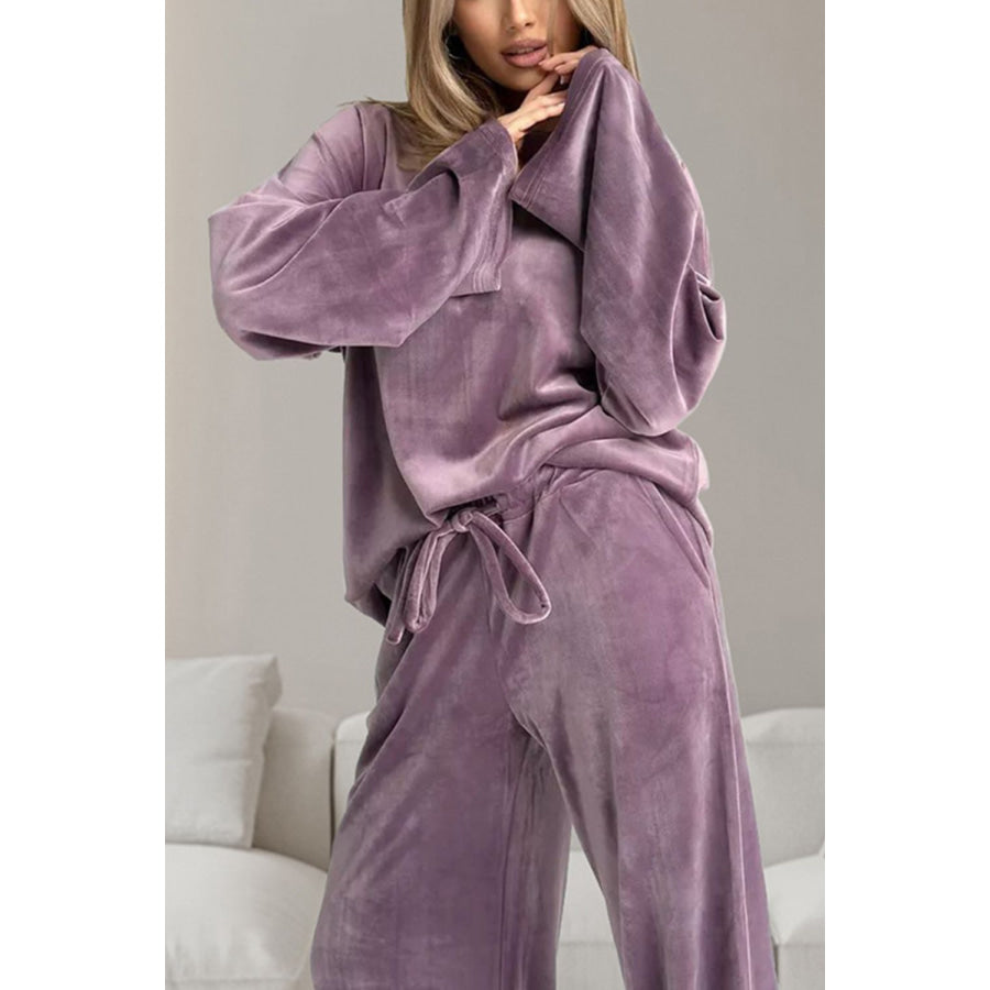 Buttery-Soft Round Neck Long Sleeve Top and Drawstring Pants Set Apparel and Accessories