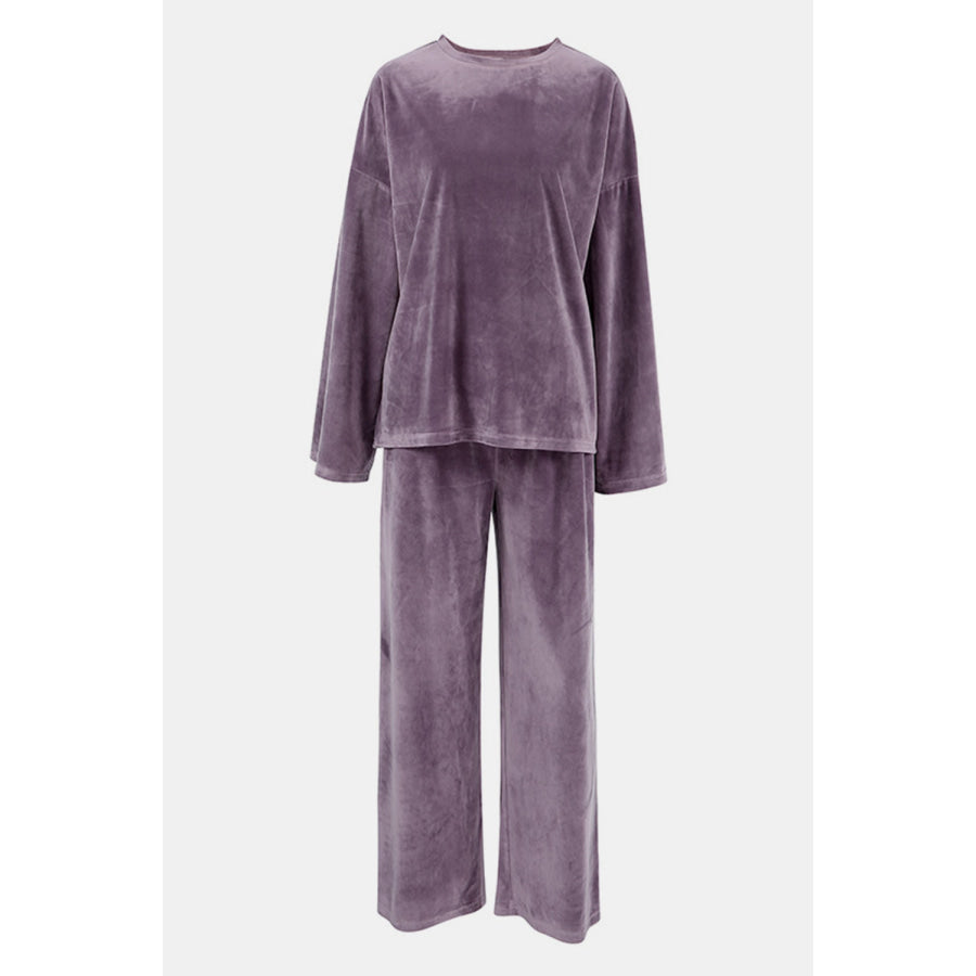 Buttery-Soft Round Neck Long Sleeve Top and Drawstring Pants Set Apparel and Accessories