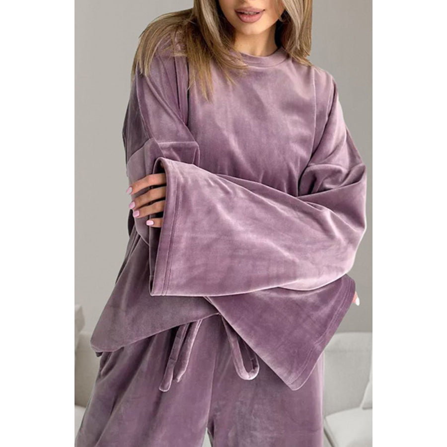 Buttery-Soft Round Neck Long Sleeve Top and Drawstring Pants Set Apparel and Accessories