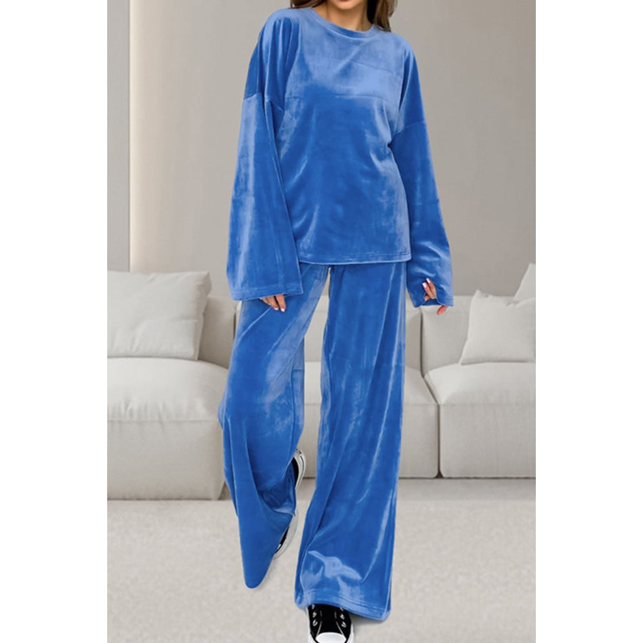 Buttery-Soft Round Neck Long Sleeve Top and Drawstring Pants Set Apparel and Accessories