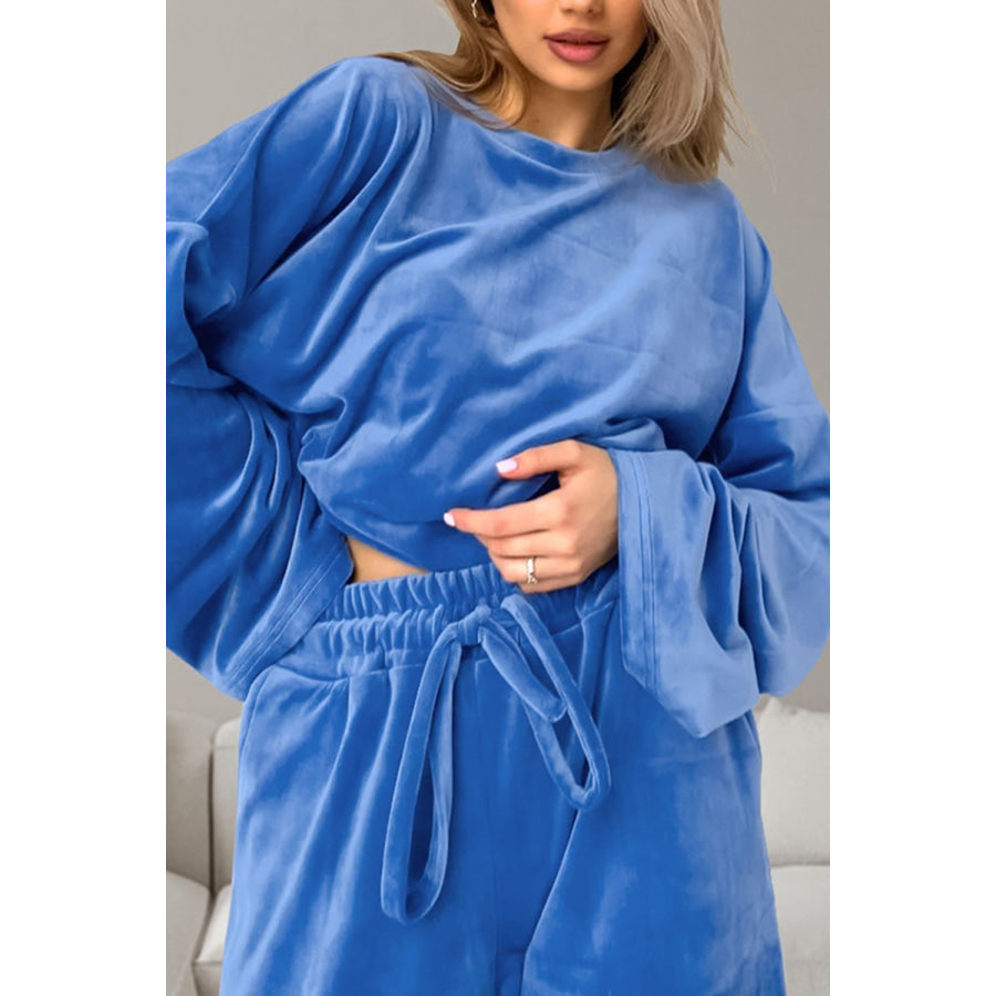 Buttery-Soft Round Neck Long Sleeve Top and Drawstring Pants Set Apparel and Accessories