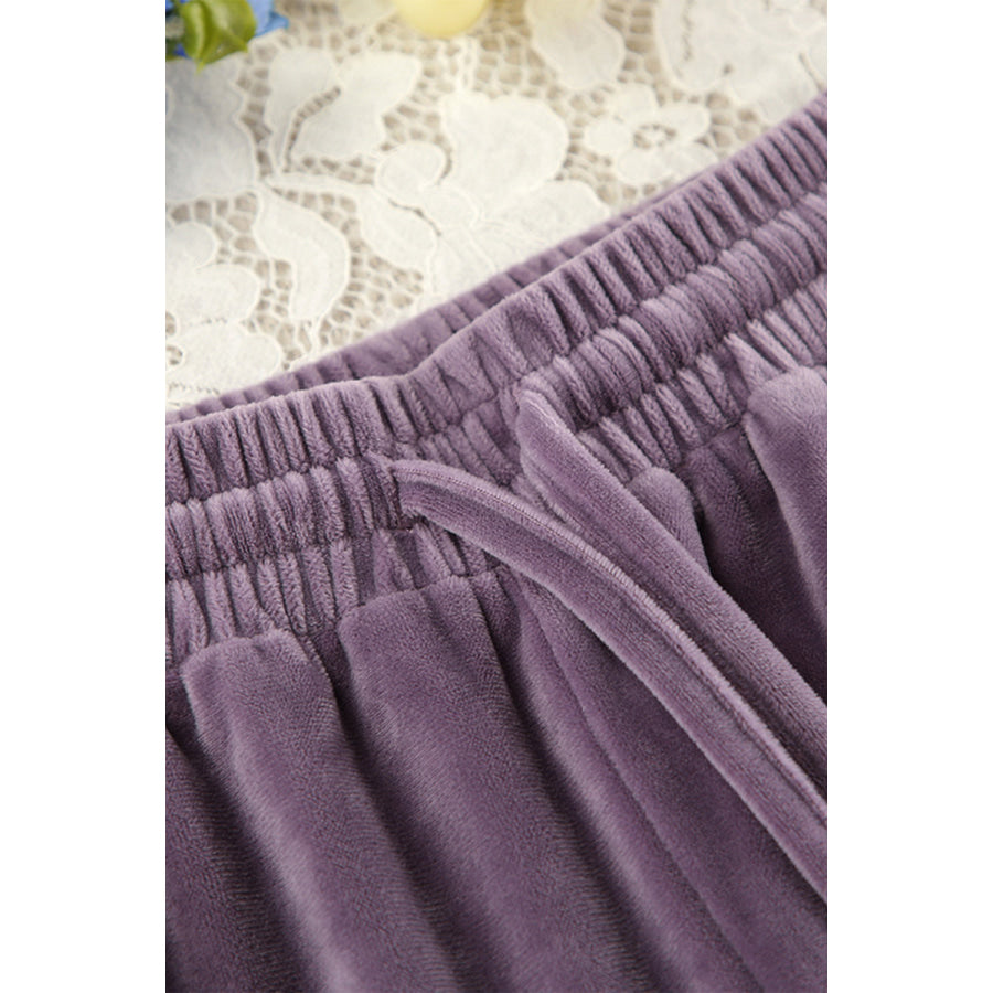 Buttery-Soft Round Neck Long Sleeve Top and Drawstring Pants Set Apparel and Accessories