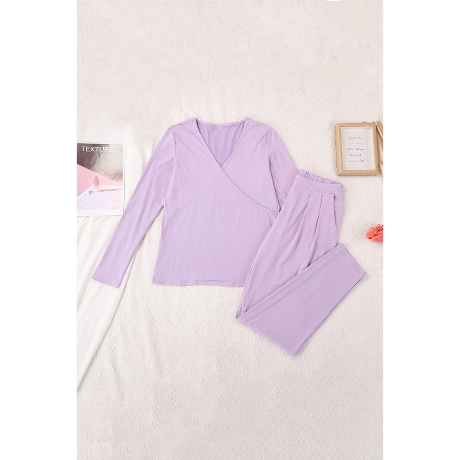 Buttery-Soft Surplice Long Sleeve Top and Pants Set Apparel and Accessories