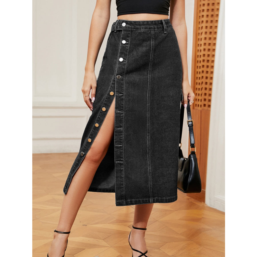 Button Down Denim Skirt Dark / S