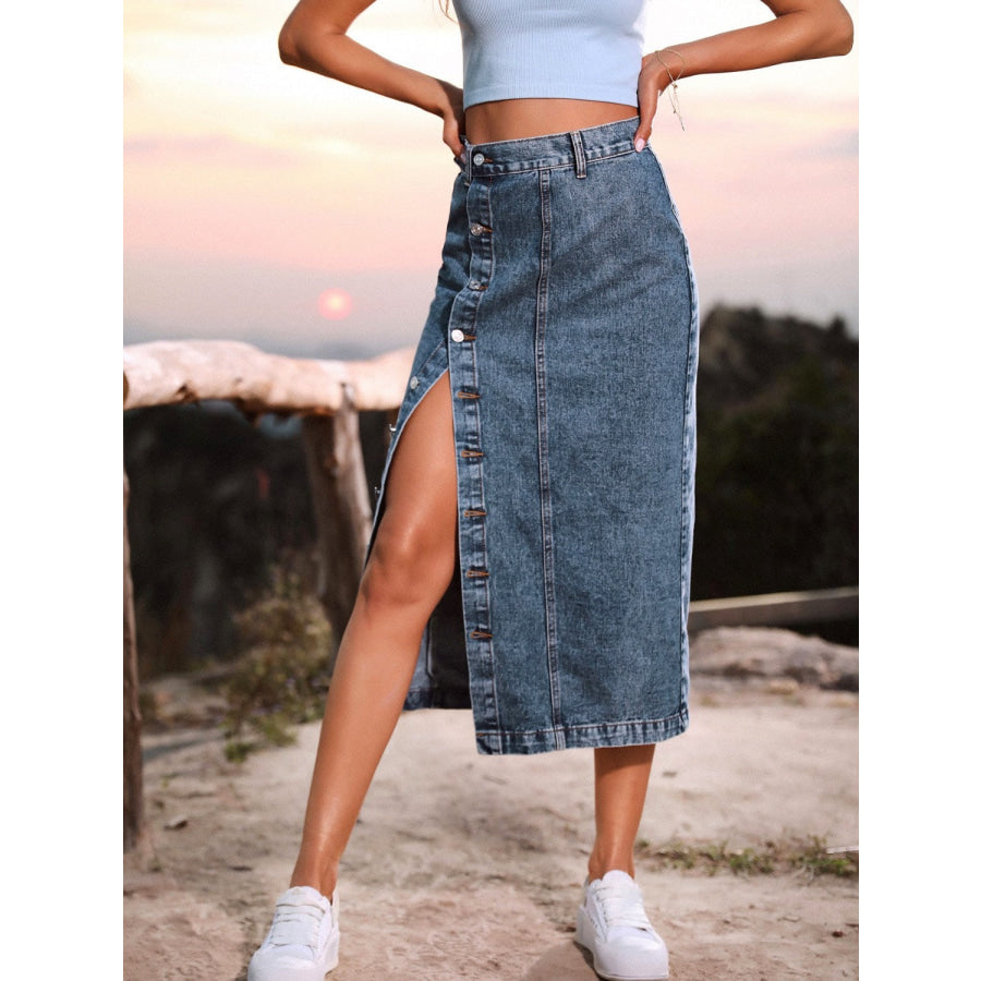 Button Down Denim Skirt Navy / XS