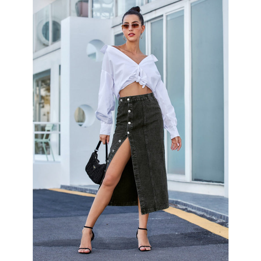 Button Down Denim Skirt