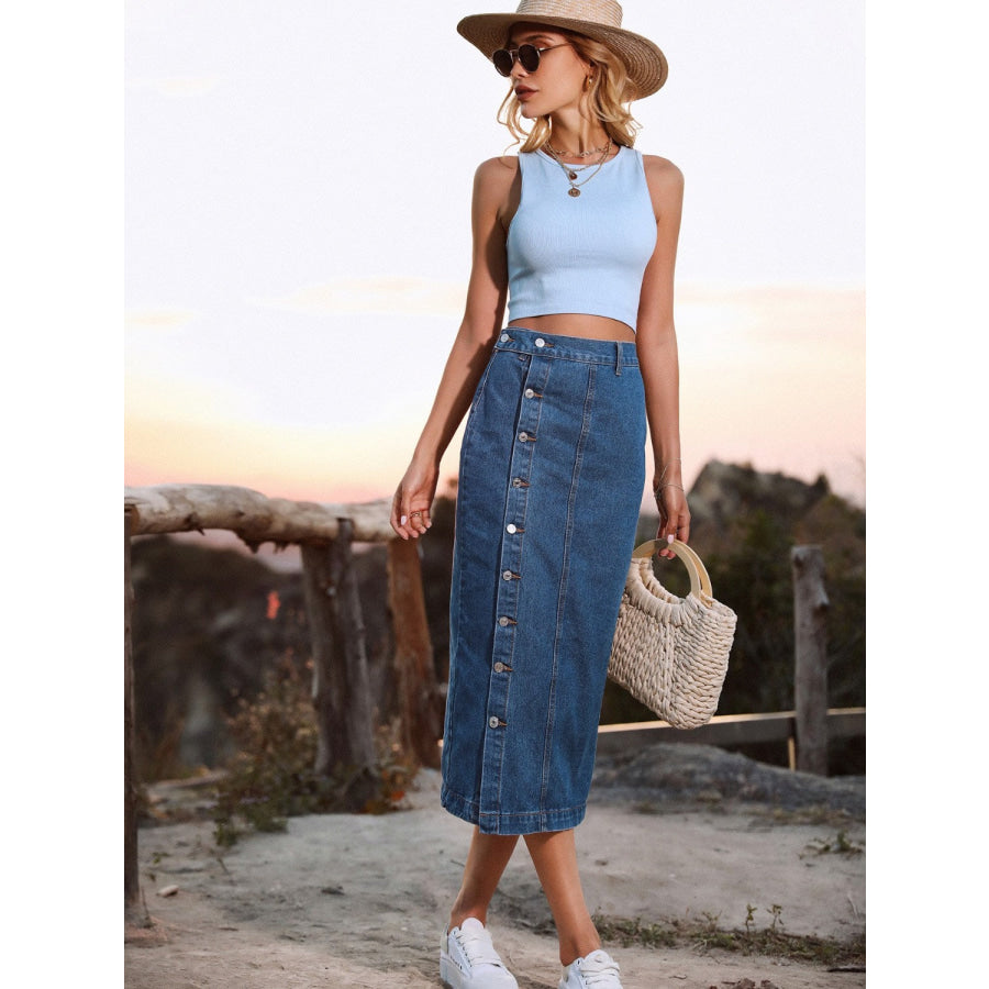 Button Down Denim Skirt