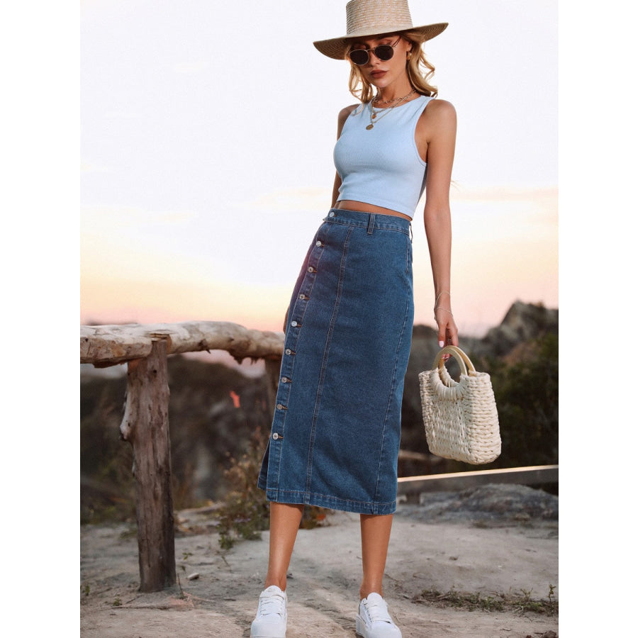 Button Down Denim Skirt