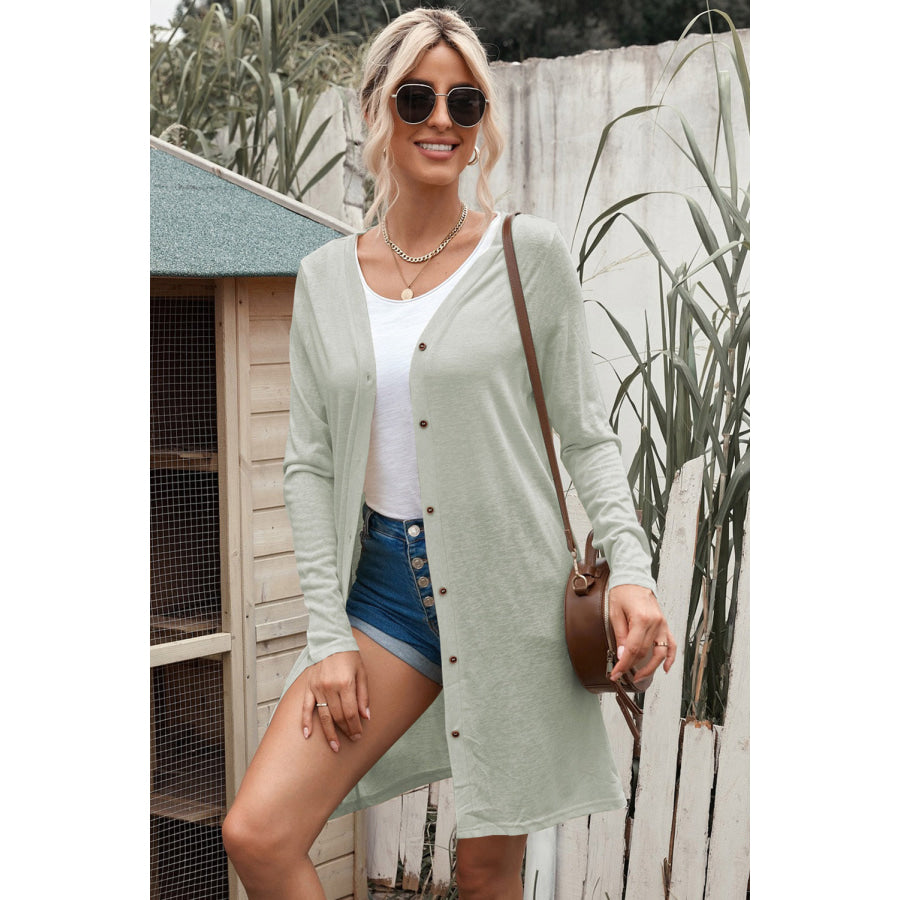 Button Down Long Sleeve Longline Cardigan
