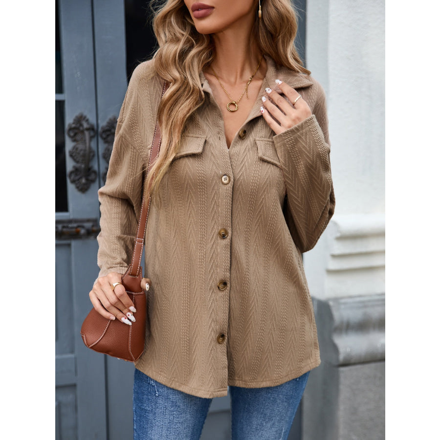 Button Down Long Sleeve Shirt Camel / S Apparel and Accessories