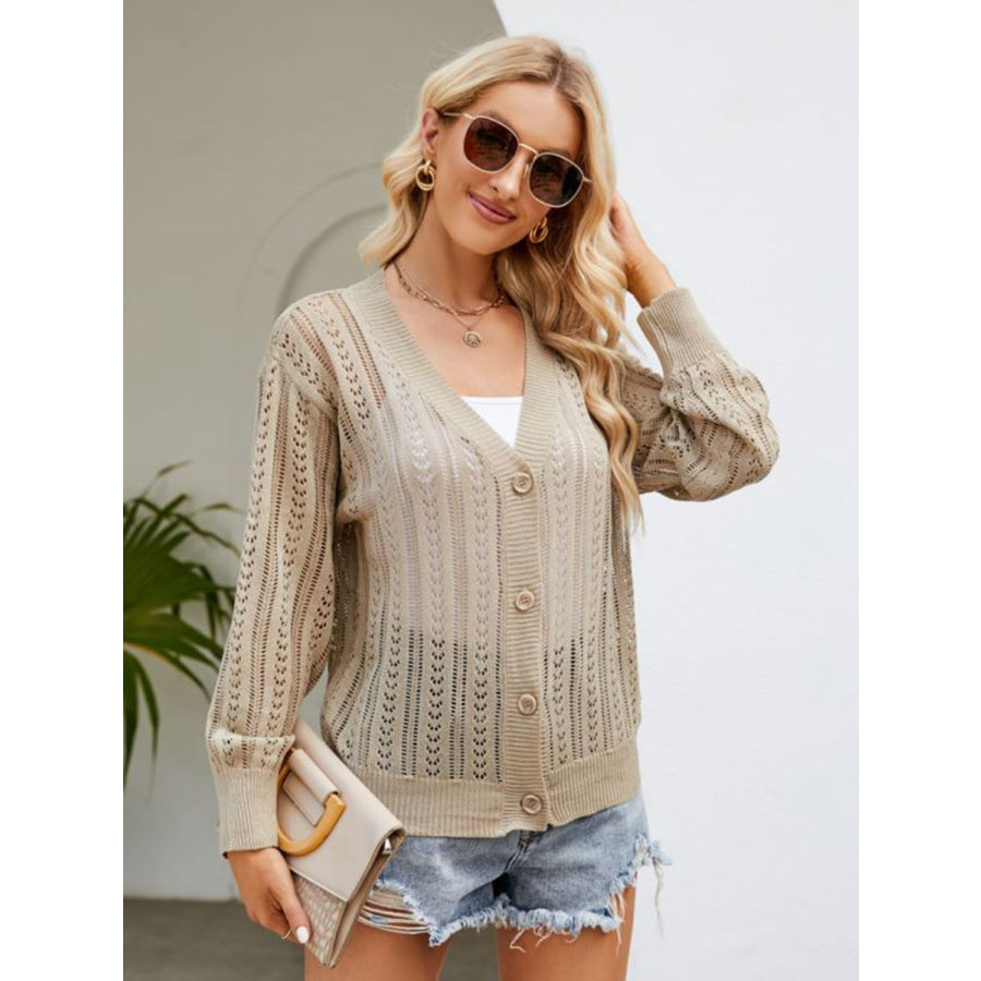 Button Down Ribbed Trim Cardigan