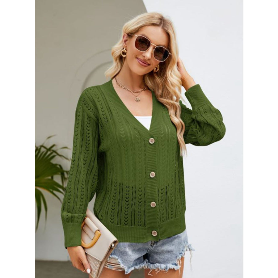 Button Down Ribbed Trim Cardigan