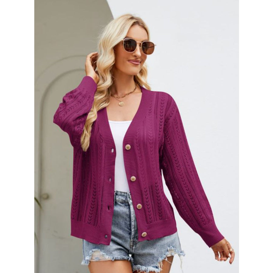 Button Down Ribbed Trim Cardigan
