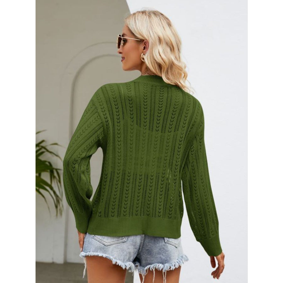 Button Down Ribbed Trim Cardigan