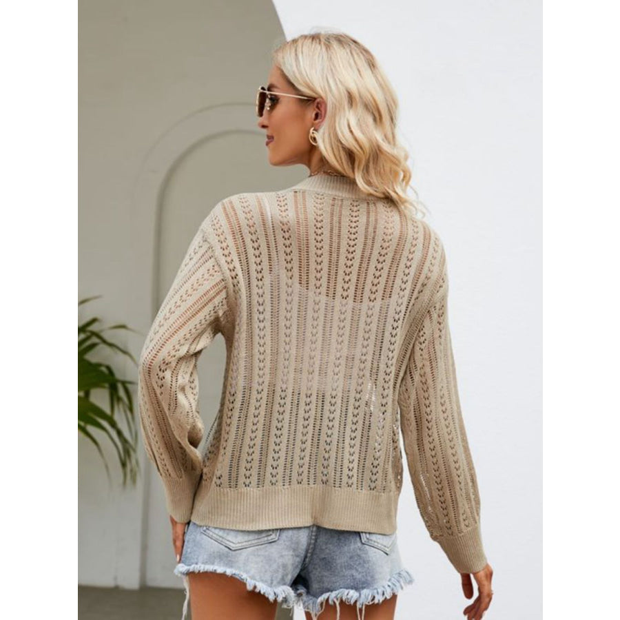 Button Down Ribbed Trim Cardigan