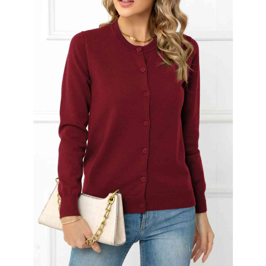 Button Down Round Neck Cardigan