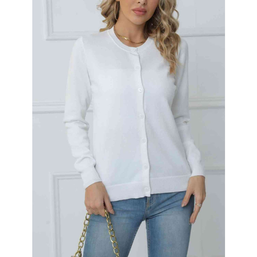 Button Down Round Neck Cardigan