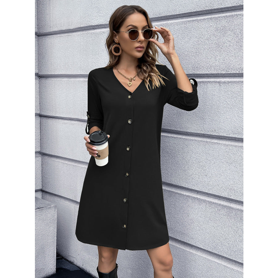 Button Down V-Neck Mini Dress