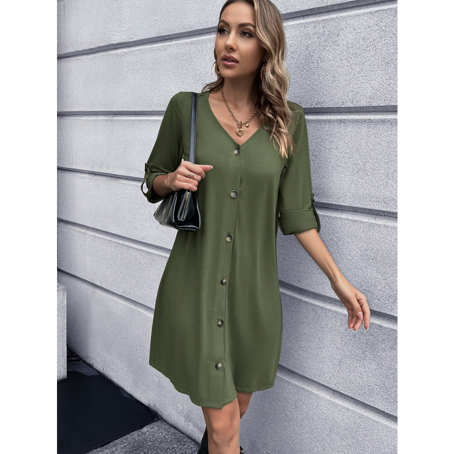 Button Down V-Neck Mini Dress