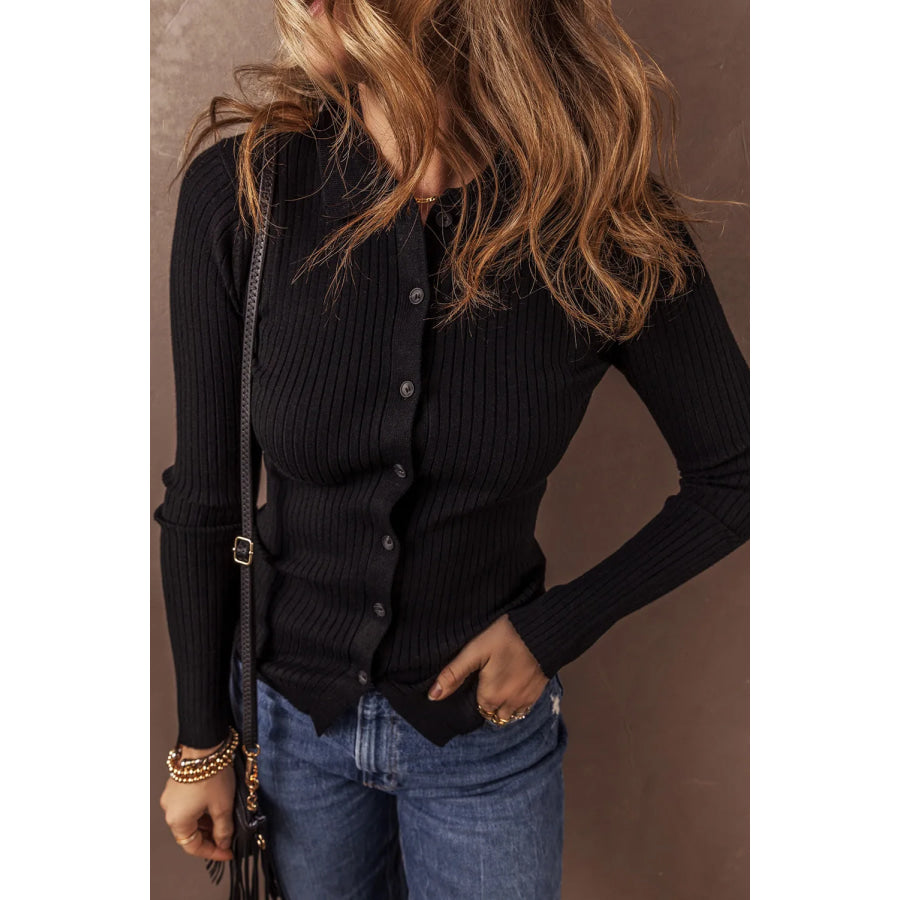 Button Up Collared Neck Cardigan Apparel and Accessories