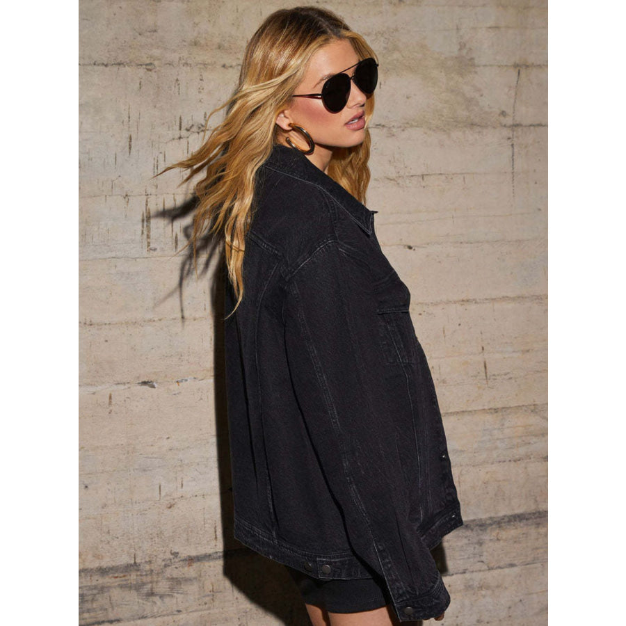 Button Up Collared Neck Denim Jacket Apparel and Accessories