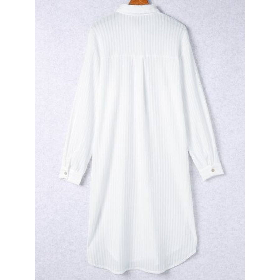 Button Up Collared Neck Slit Shirt Dress Clothing