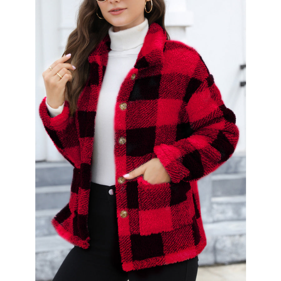 Button Up Drop Shoulder Fuzzy Jacket Apparel and Accessories