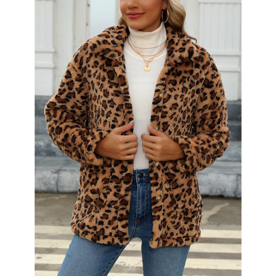 Button Up Drop Shoulder Fuzzy Jacket Apparel and Accessories