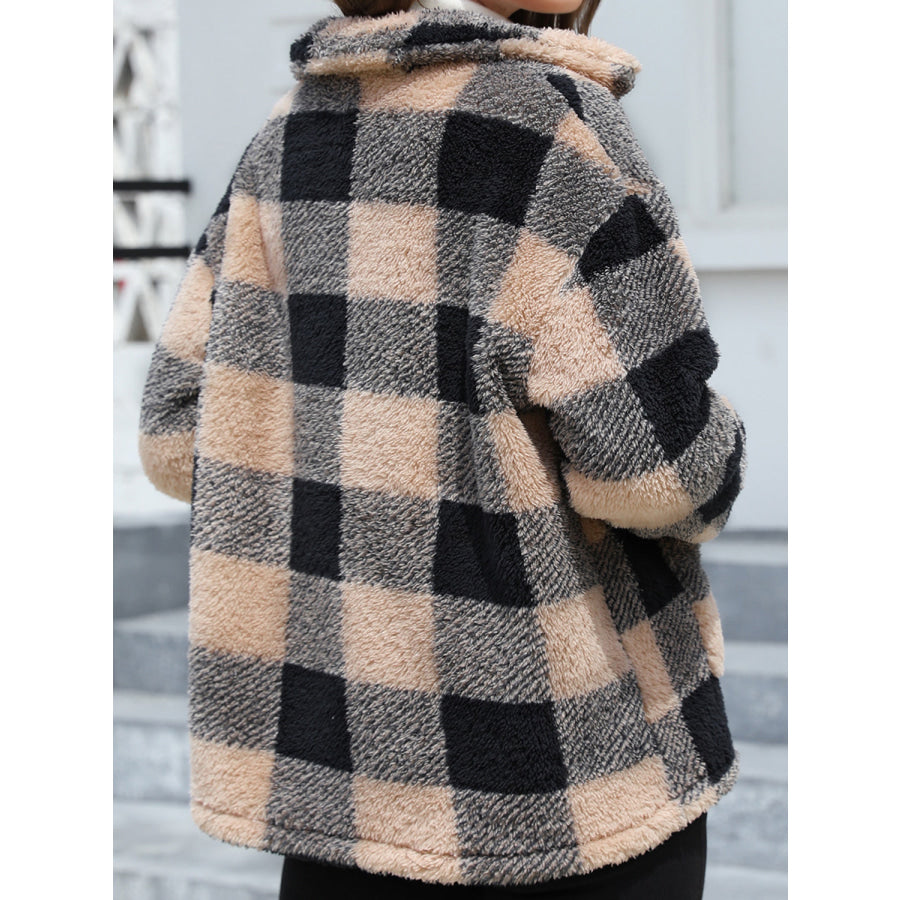 Button Up Drop Shoulder Fuzzy Jacket Apparel and Accessories