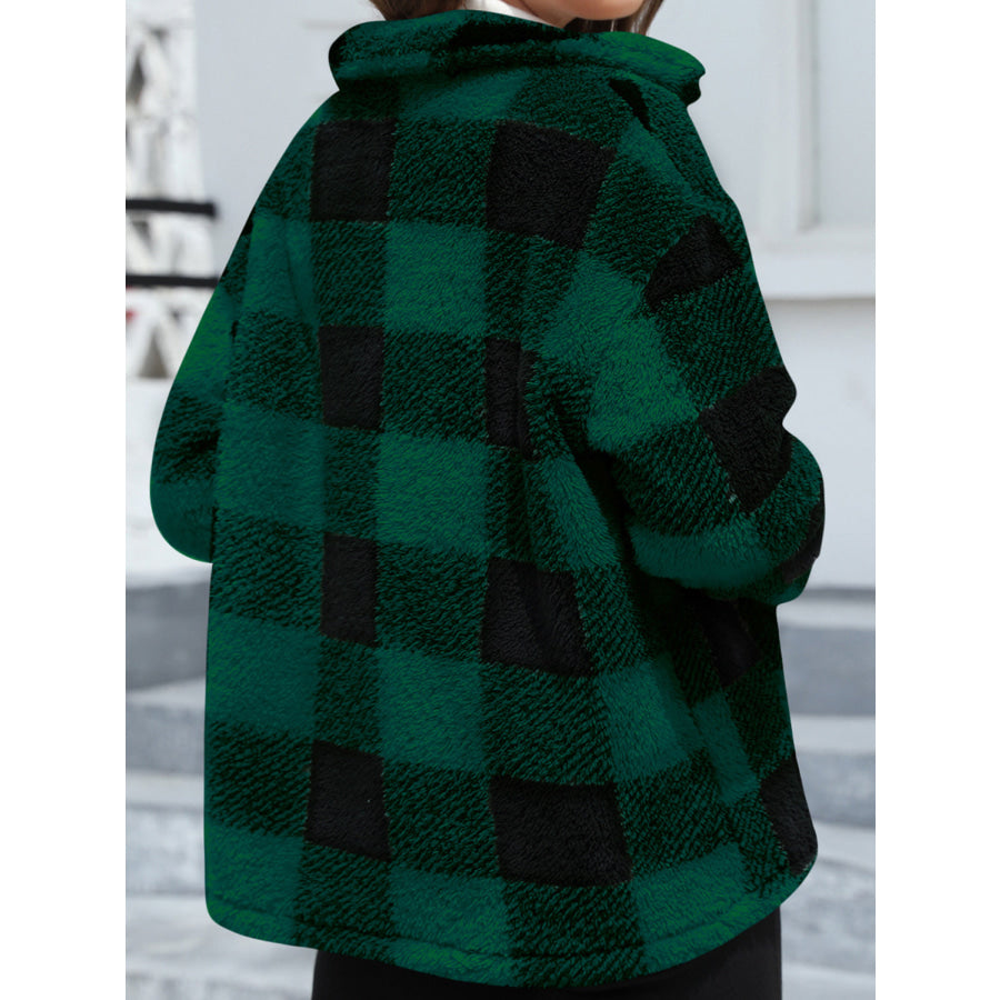 Button Up Drop Shoulder Fuzzy Jacket Apparel and Accessories