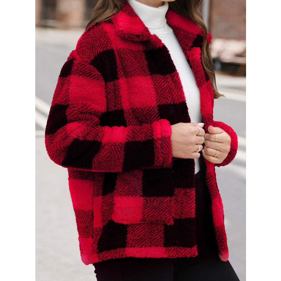 Button Up Drop Shoulder Fuzzy Jacket Apparel and Accessories