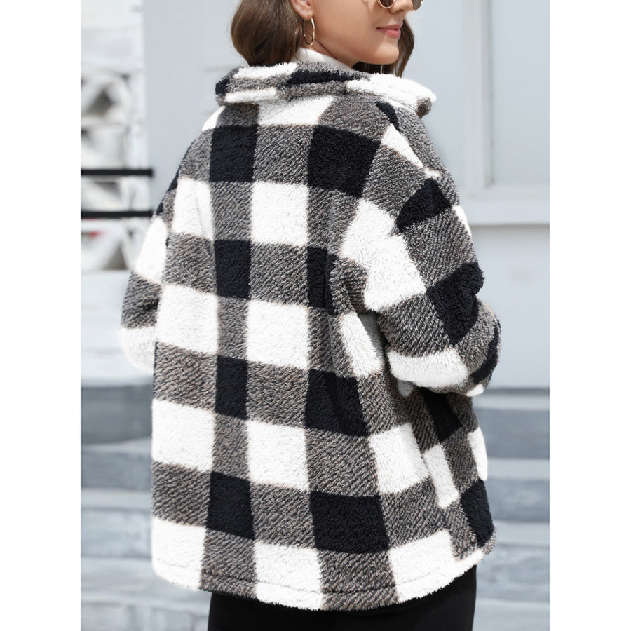 Button Up Drop Shoulder Fuzzy Jacket Apparel and Accessories
