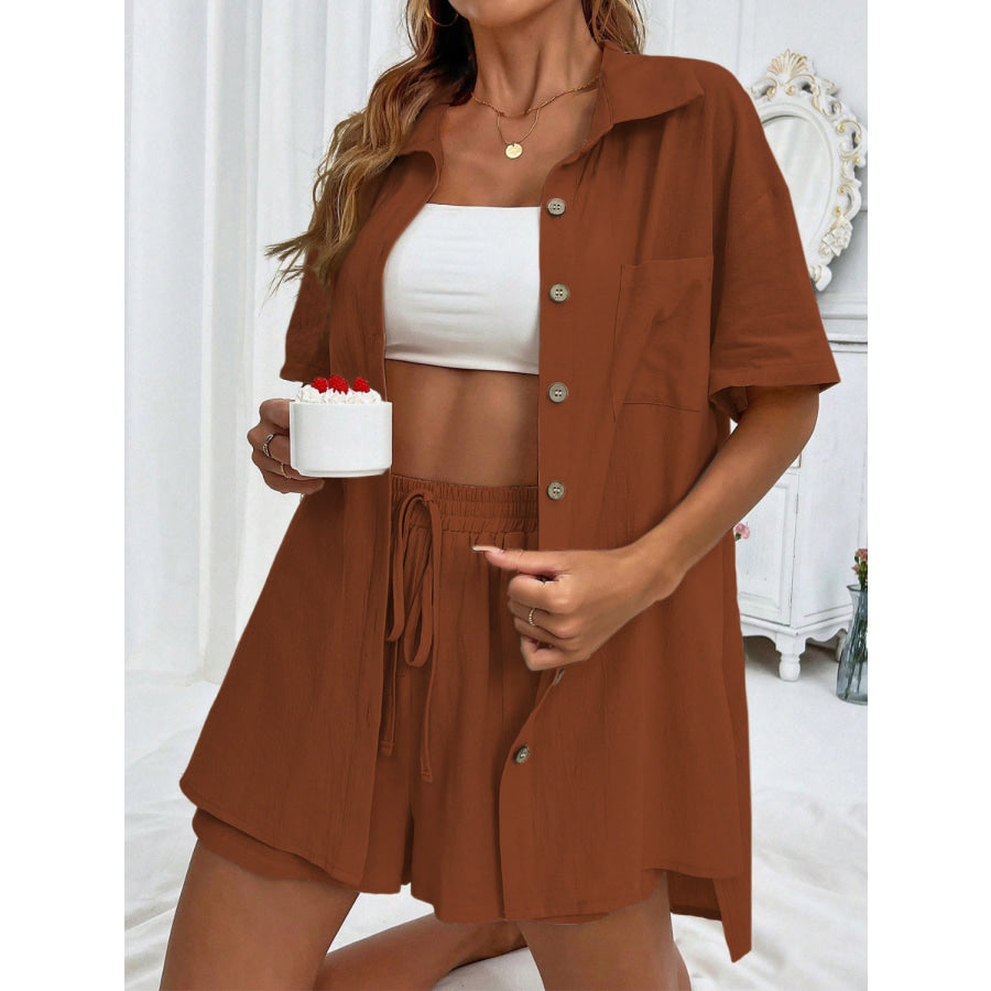 Button Up Half Sleeve Top and Shorts Set Apparel and Accessories