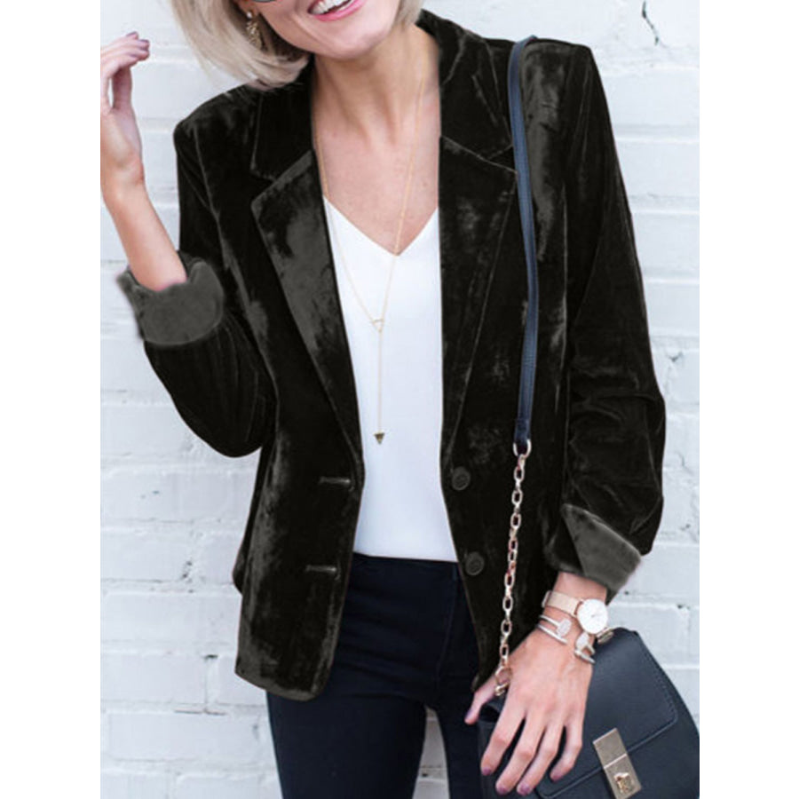 Button Up Lapel Collar Blazer Apparel and Accessories