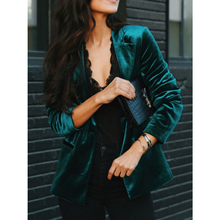 Button Up Lapel Collar Blazer Deep Teal / S Apparel and Accessories