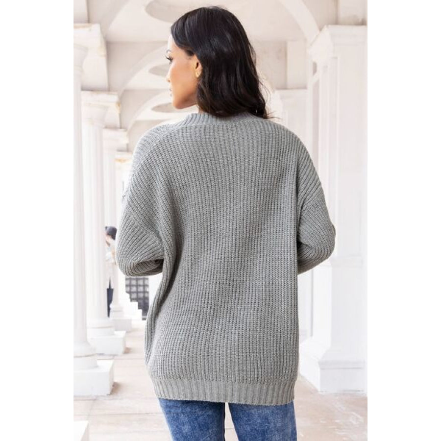 Button Up Long Sleeve Cardigan with Pockets Charcoal / S Clothing