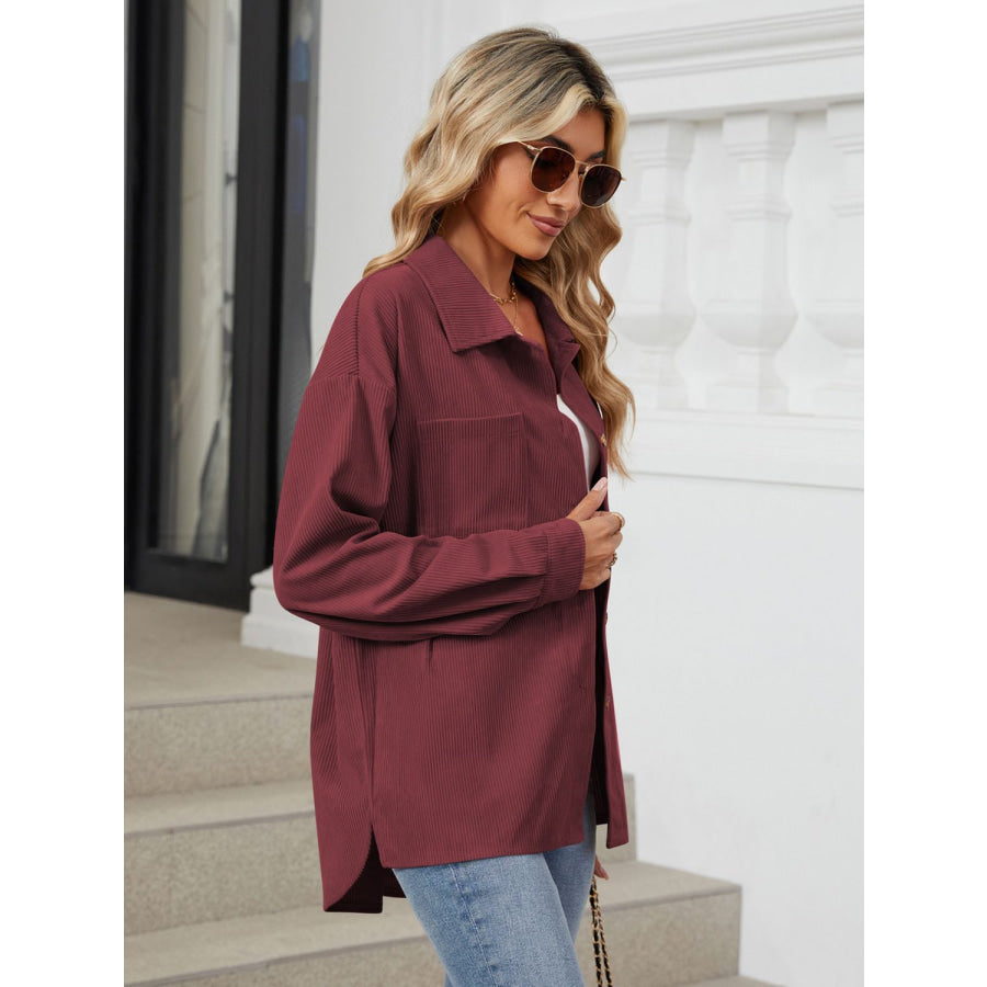 Button Up Long Sleeve Shirt with Breast Pockets Apparel and Accessories