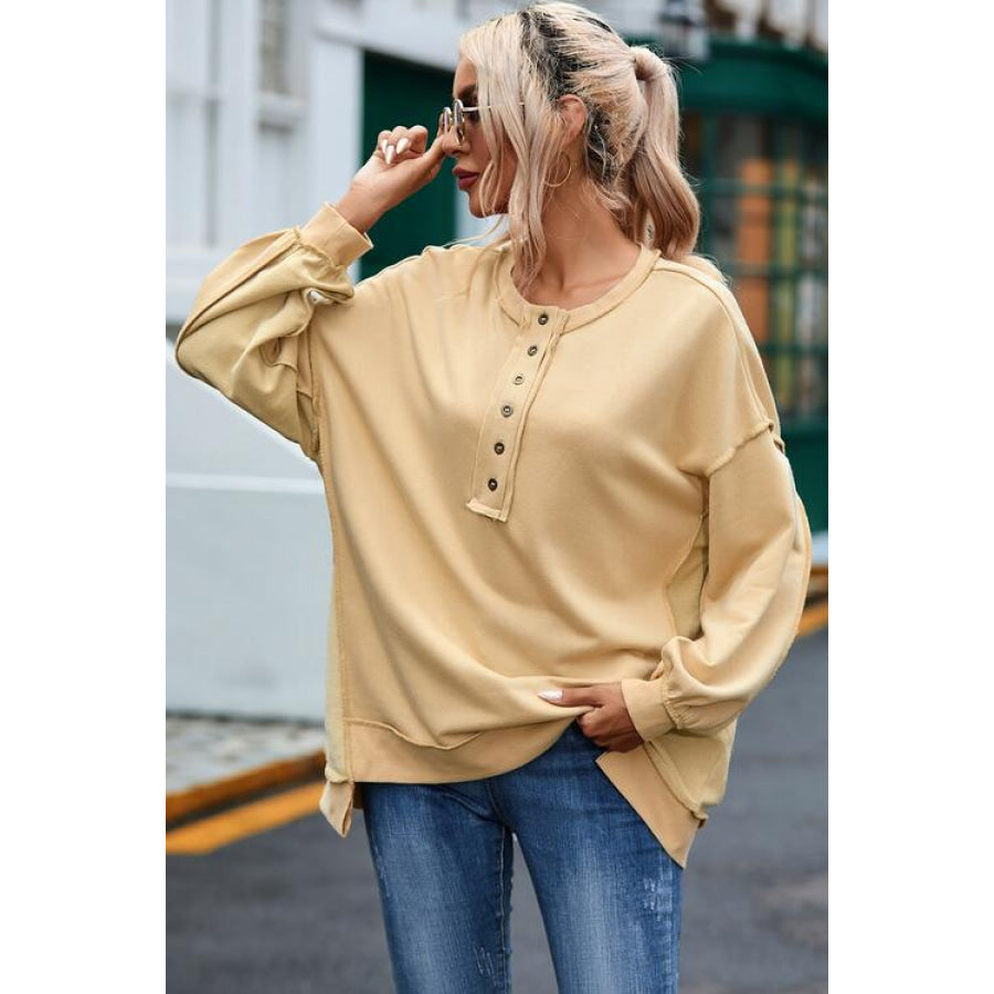 Buttoned Dropped Shoulder Sweatshirt Shirts & Tops