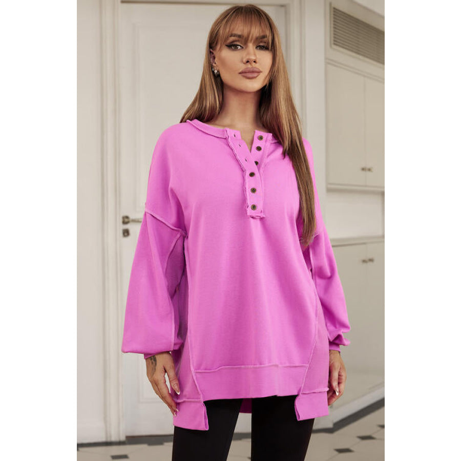 Buttoned Dropped Shoulder Sweatshirt Shirts & Tops