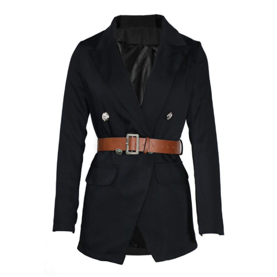 Buttoned Lapel Collar Long Sleeve Blazer Apparel and Accessories