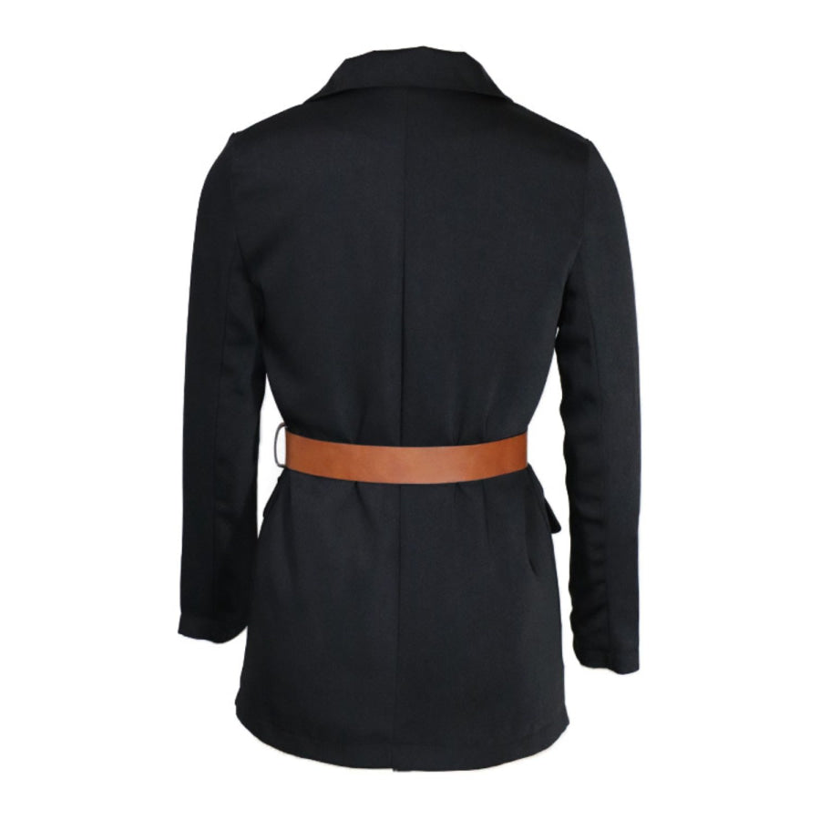 Buttoned Lapel Collar Long Sleeve Blazer Apparel and Accessories