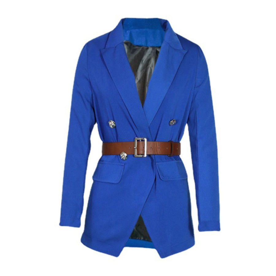 Buttoned Lapel Collar Long Sleeve Blazer Apparel and Accessories