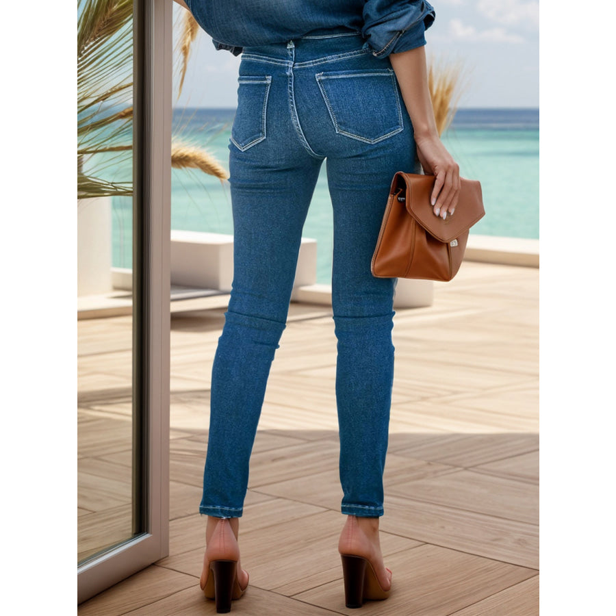 Buttoned Skinny Jeans with Pockets Medium / S Apparel and Accessories