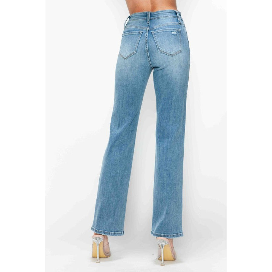 bytos Full Size Distressed High Rise Straight Jeans Medium / 1(25) Apparel and Accessories