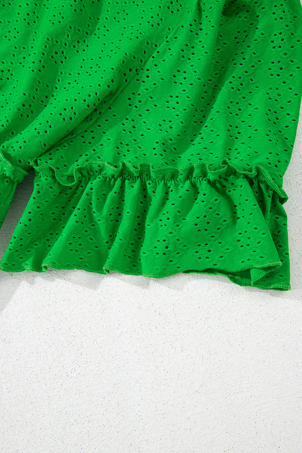 Green Textured Frilled Short Sleeve Plus Size Babydoll Blouse Plus Size/Plus Size Tops/Plus Size Blouses & Shirts