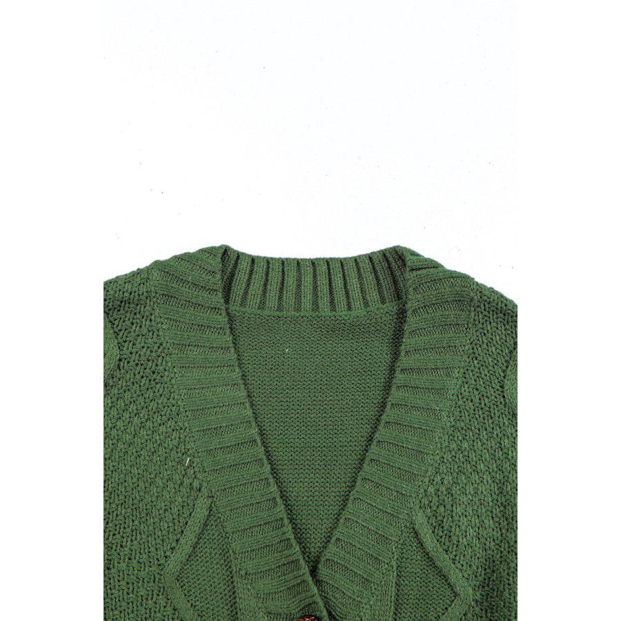 Cable-Knit Button Down V-Neck Cardigan Apparel and Accessories