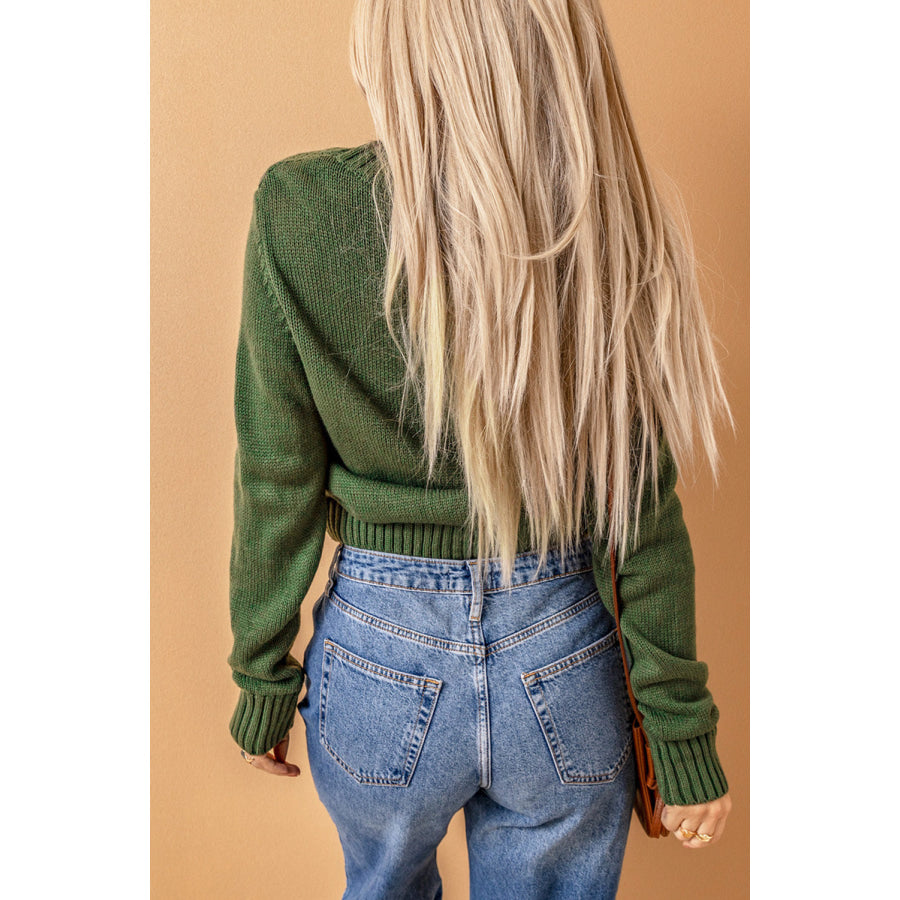 Cable-Knit Button Down V-Neck Cardigan Apparel and Accessories