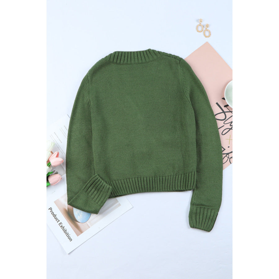 Cable-Knit Button Down V-Neck Cardigan Apparel and Accessories